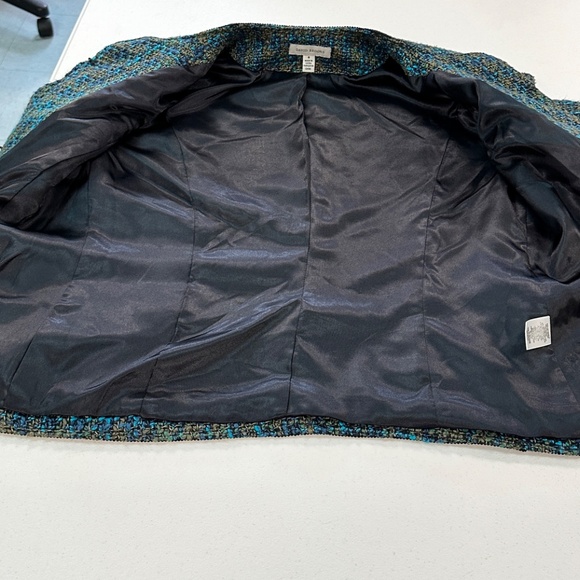 Vintage David Brooks Blue Green Tweed Fully Lined Cardigan Jacket Tassels Sz 8 - Picture 15 of 15